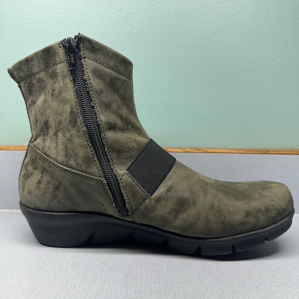 Wolky Boots Women’s 42 (10US) Casual Side Zip Wedge Ankle Bootie Green Leather - Picture 5 of 13